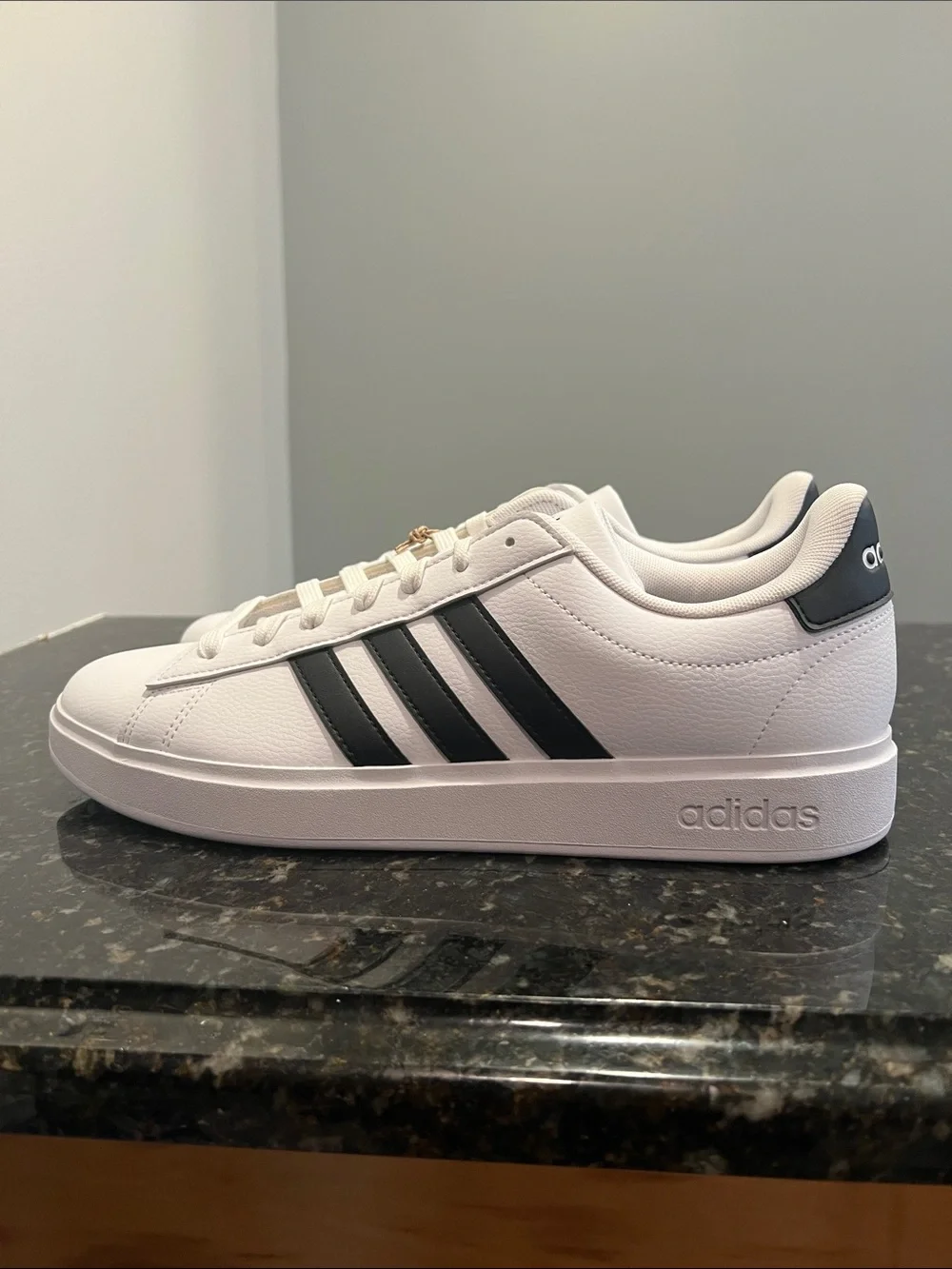 New adidas Grand Court 2.0 White Sneaker with Black Three-Stripes 11 M